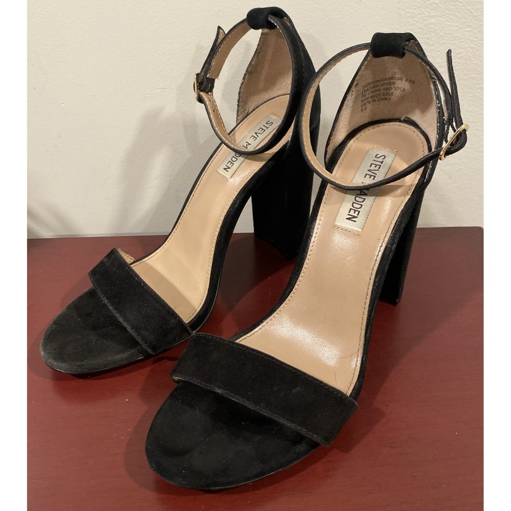 Steve Madden Carrsonโ Black High 4" Heels Women's Size 8.5 Open-Toe Suede Formal